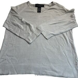 August silk top V Neck SM PET 3/4‎ Sl Gray knit elegant minimalist chic